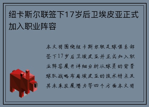 纽卡斯尔联签下17岁后卫埃皮亚正式加入职业阵容